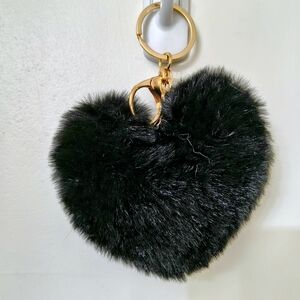 Black Faux Fur Heart Keychain